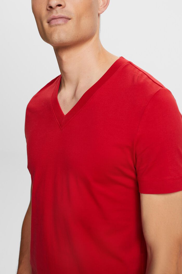 Jersey-T-shirt med V-hals, 100 % bomuld, DARK RED, detail image number 2