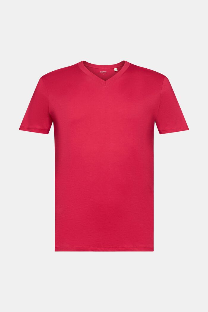 Slim fit bomulds-T-shirt med V-hals, DARK PINK, detail image number 5