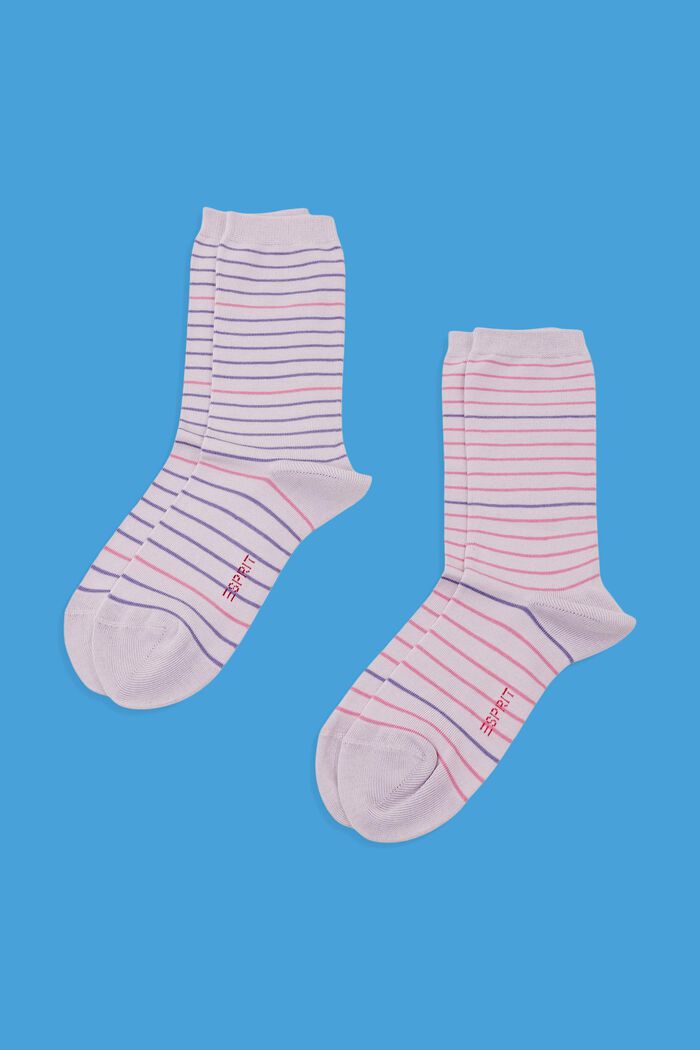 Pakke med 2 par stribede sokker, økologisk bomuld, ANEMONE, detail image number 0