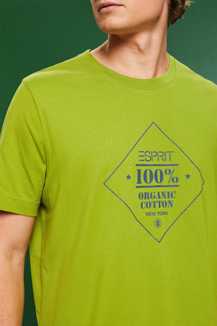 Bomulds-T-shirt med logoprint, LEAF GREEN, detail image number 3
