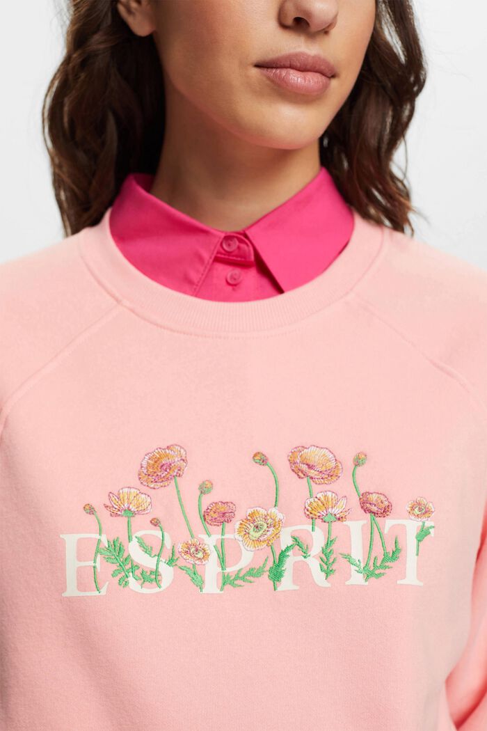 Sweatshirt med logoprint og broderede blomster, PINK, detail image number 2