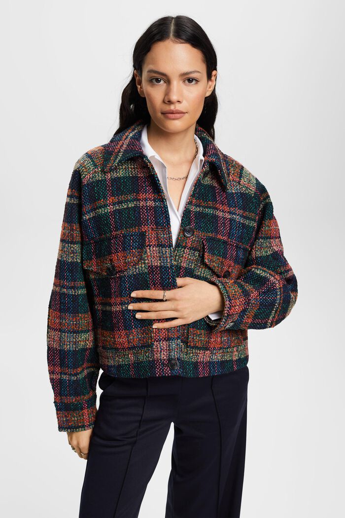 Skotskternet tweedjakke med uld, BLACK, detail image number 0