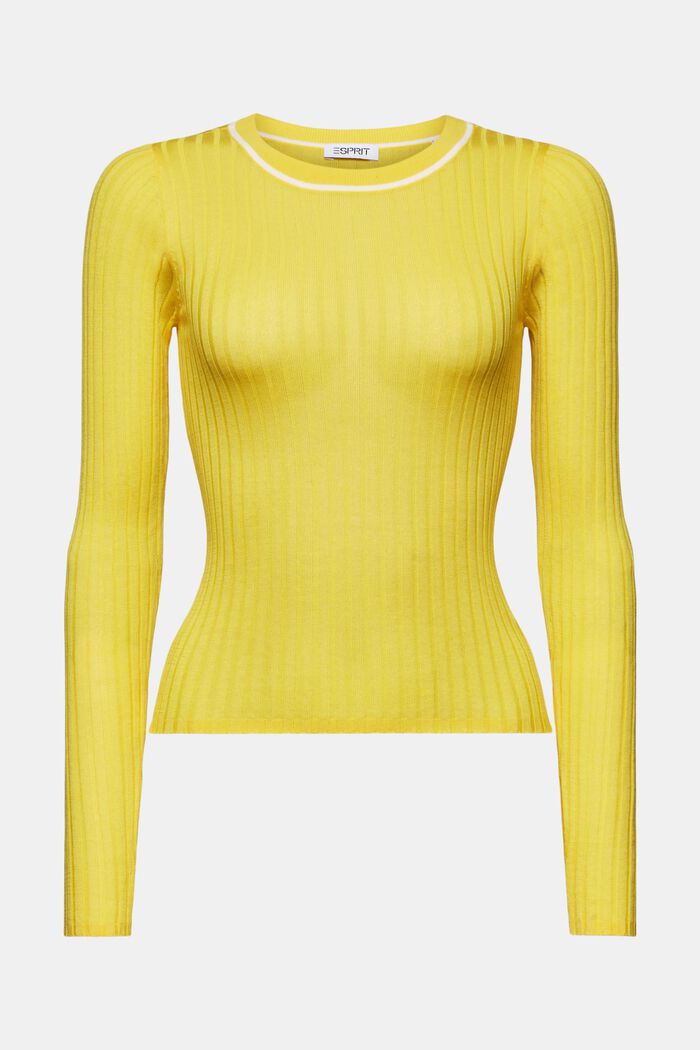 Ribbet sweater med rund hals, YELLOW, detail image number 5