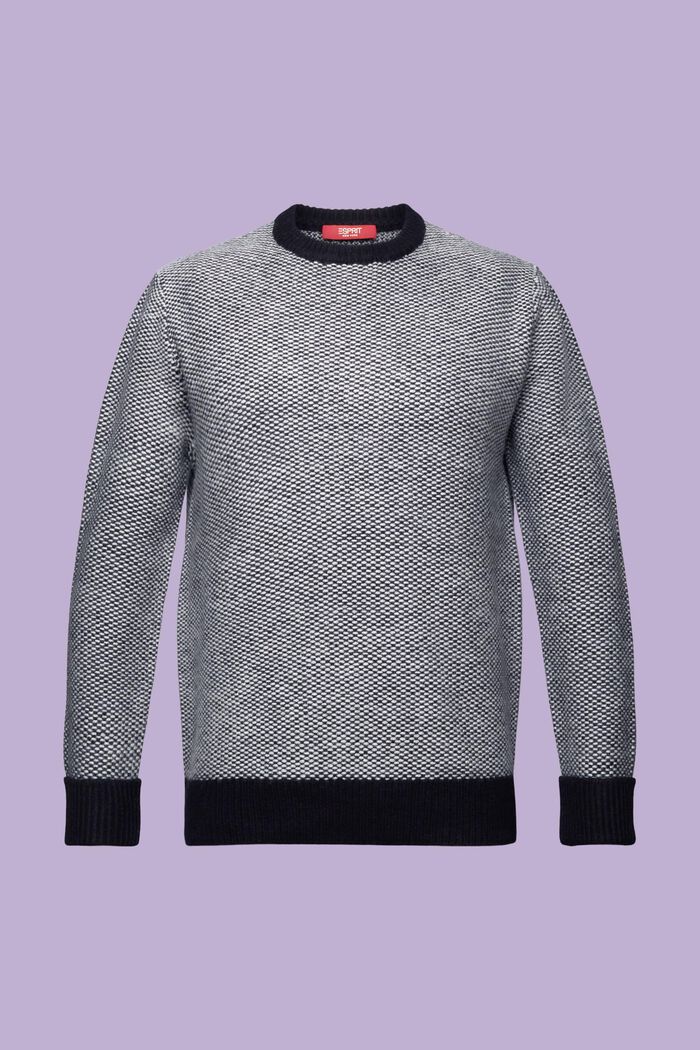 Struktureret sweater i uld med rund hals, BLACK, detail image number 6