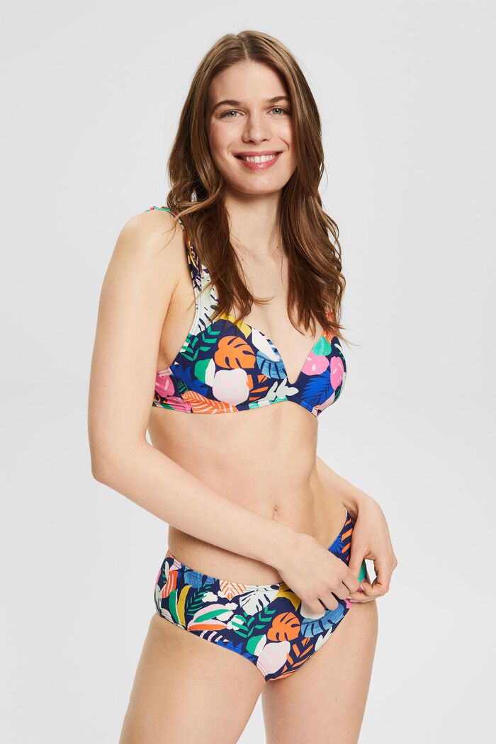 Bikinitop med farverigt mønster og justerbare stropper