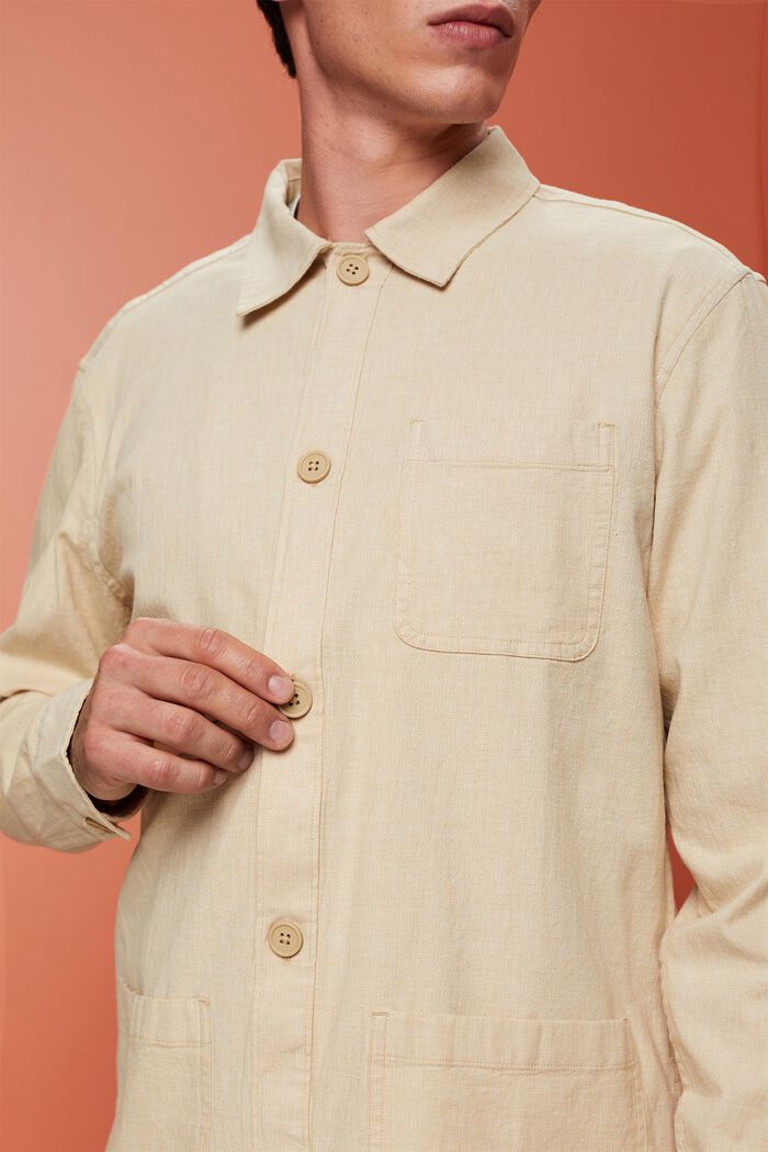 Skjorte med sildebensmønster, hørmiks, SAND, detail image number 2