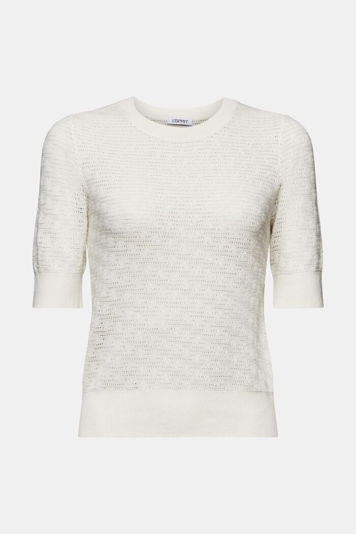 Kortærmet pointelle-sweater, OFF WHITE, detail image number 5