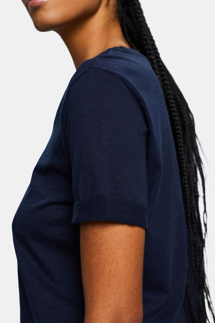 Slub-T-shirt med dyb, rund halsudskæring, NAVY, detail image number 3