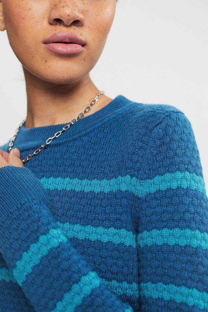 Sweater i strukturstrik, PETROL BLUE, detail image number 0