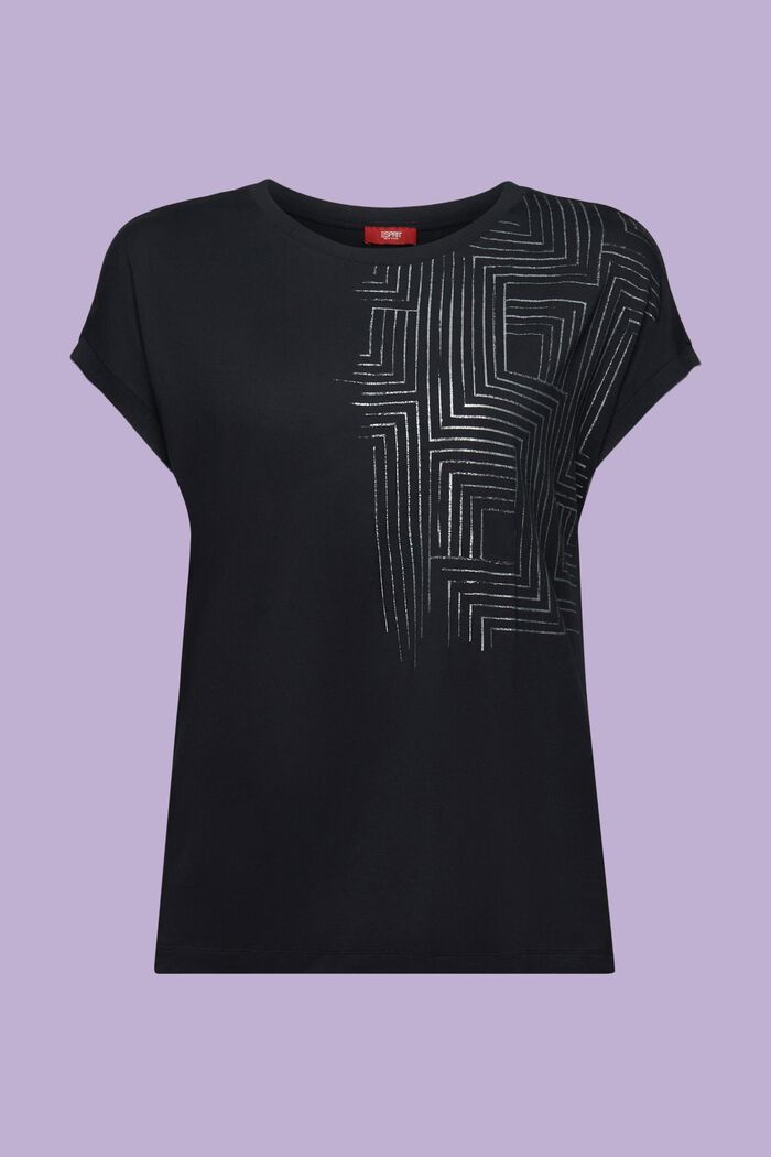 Jersey-T-shirt med print, LENZING™ ECOVERO™, BLACK, detail image number 6