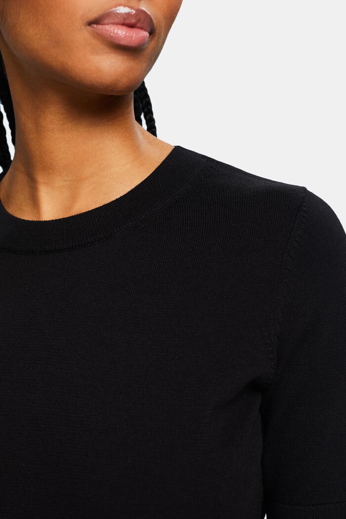 Kortærmet sweater med rund hals, BLACK, detail image number 3