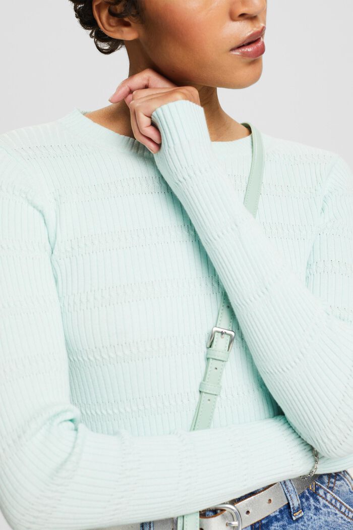 Striksweater med rund hals, LIGHT AQUA GREEN, detail image number 2