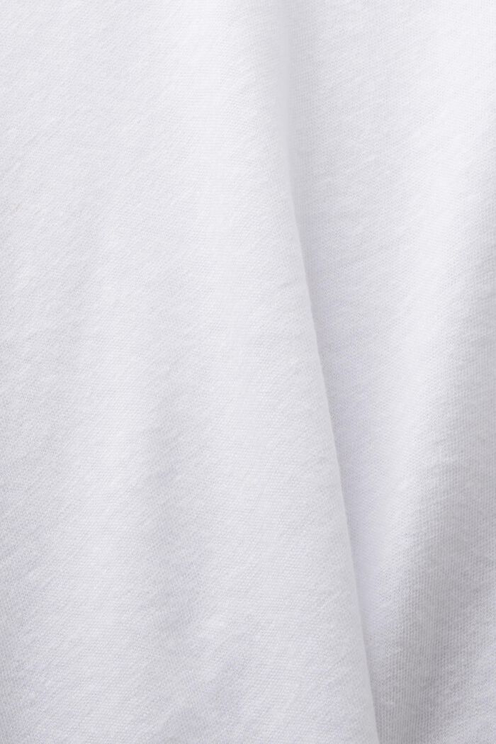 T-shirt med V-hals i bomuld/hør, WHITE, detail image number 4
