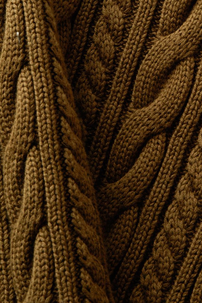 Pullover i kabelstrik af bomuld, DARK KHAKI, detail image number 5