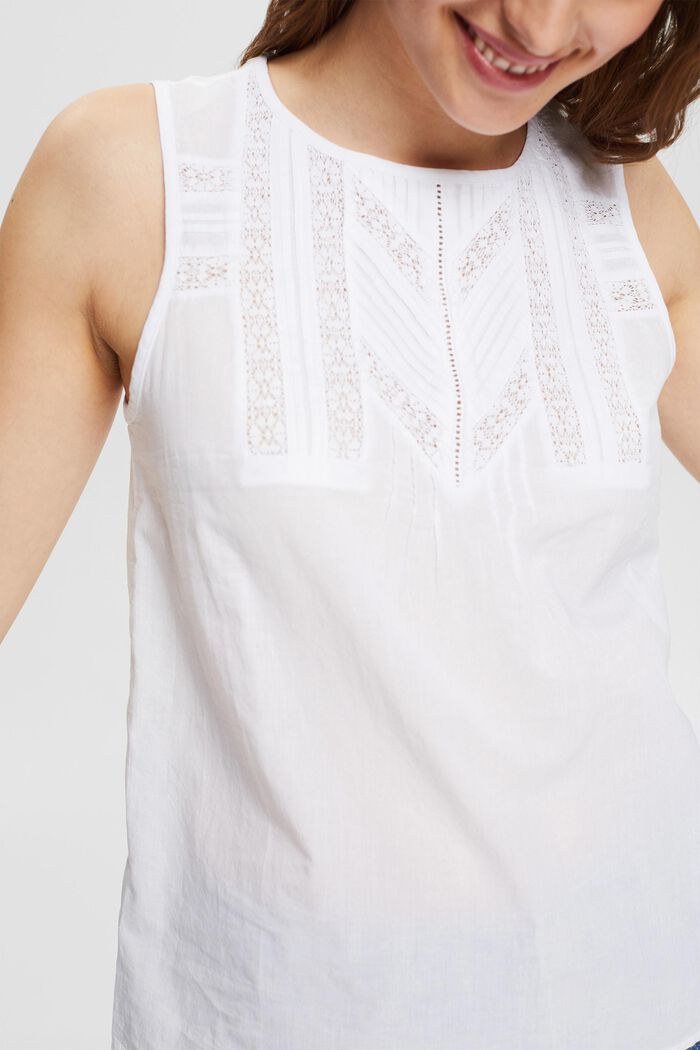Top med broderie anglaise, WHITE, detail image number 2