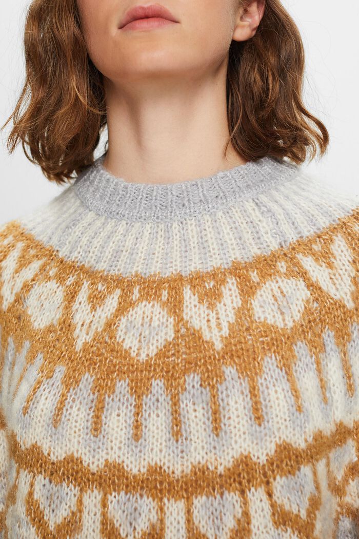 Kabelstrikket sweaterkjole med jacquard-mønster, LIGHT GREY, detail image number 1