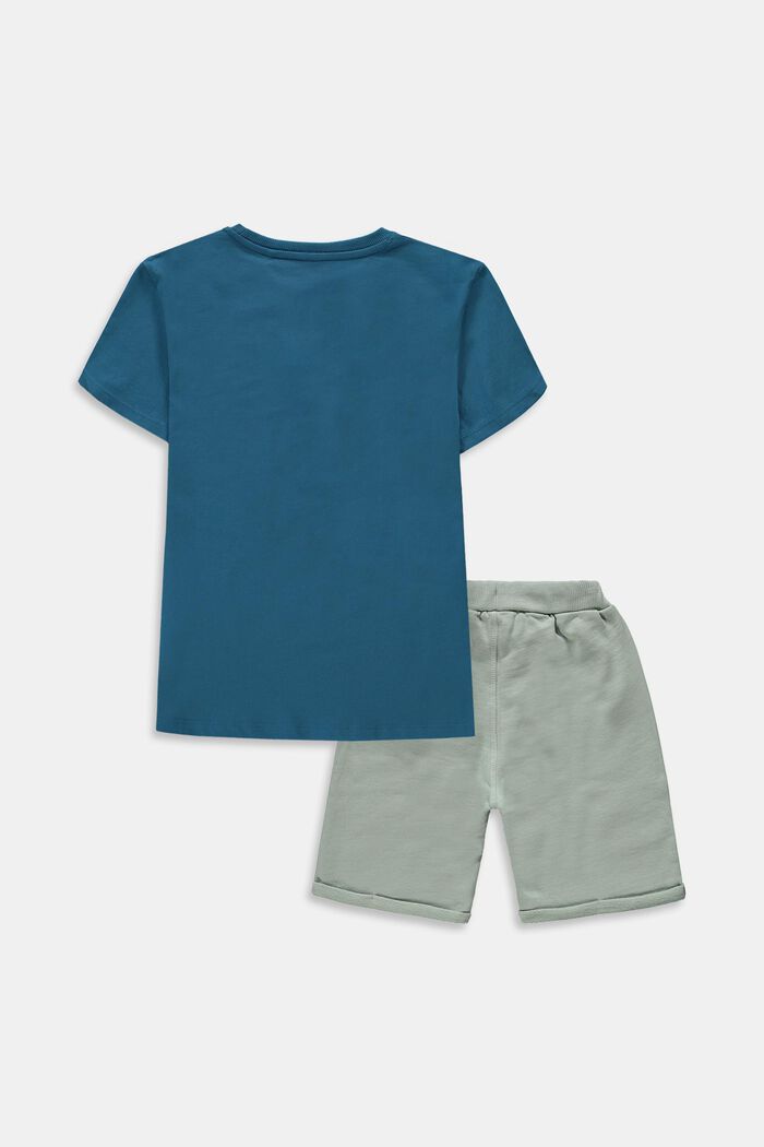 Sæt: T-shirt og shorts i 100% bomuld, TURQUOISE, detail image number 1