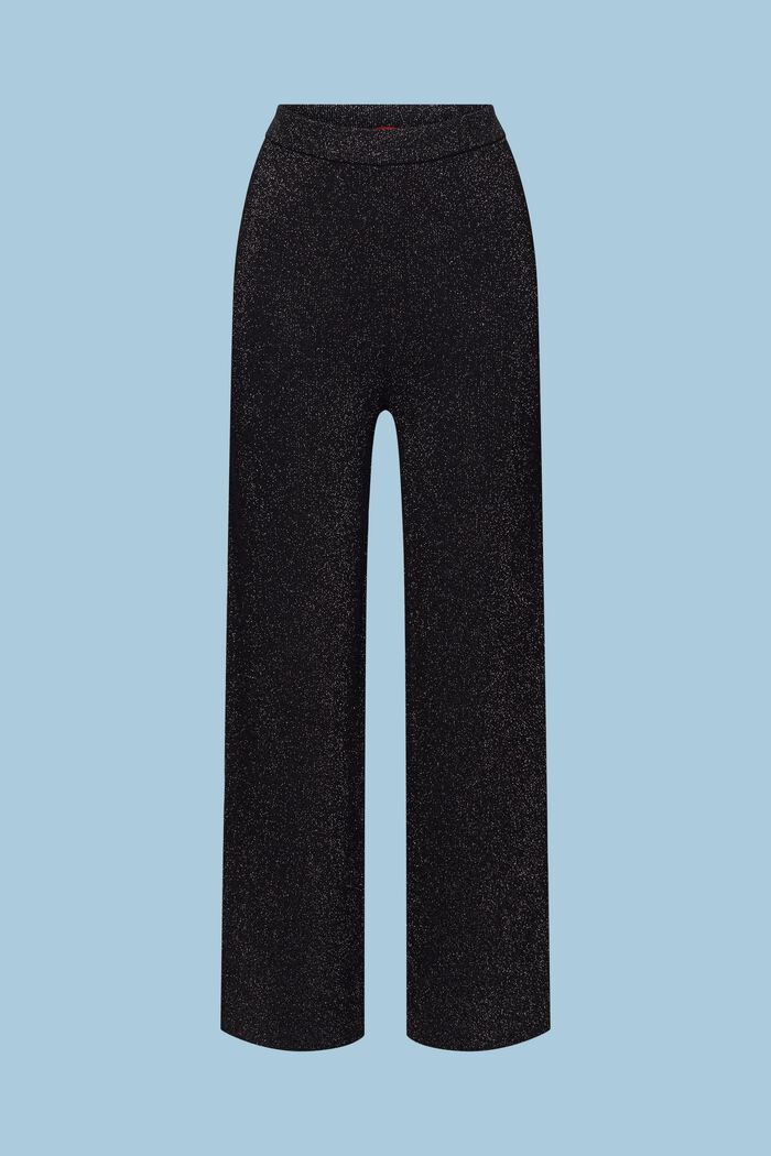 Funklende bukser i strik med vide ben, BLACK, detail image number 6