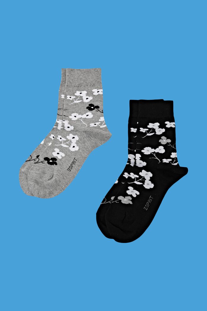 Pakke med 2 par sokker i groft strik med print, GREY / BLACK, detail image number 1
