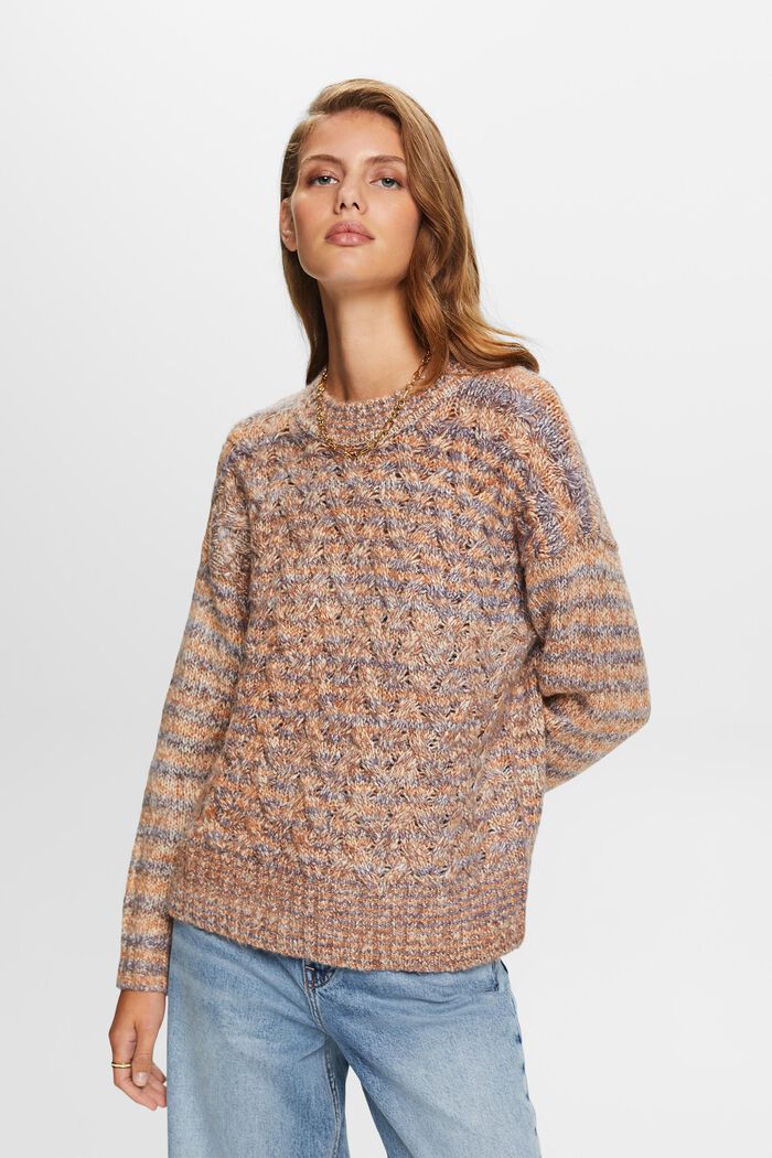 Stribet sweater i kabelstrik, BRIGHT BLUE, detail image number 0