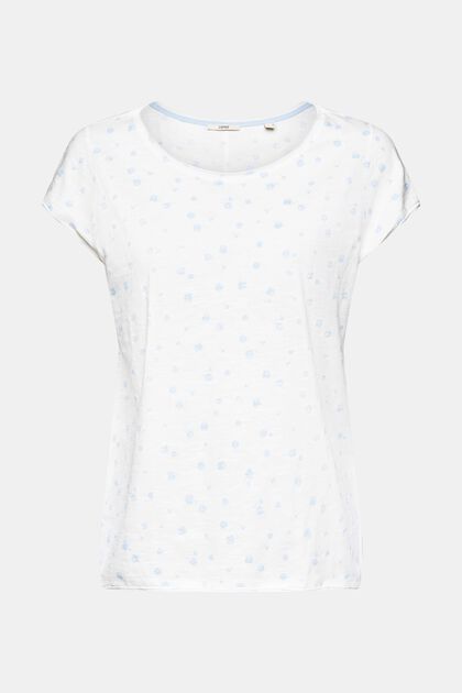 Blomstret T-shirt med rullekanter, OFF WHITE, overview