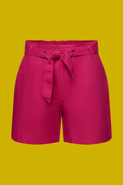 Shorts med bindebælte, hør-/bomuldsmiks