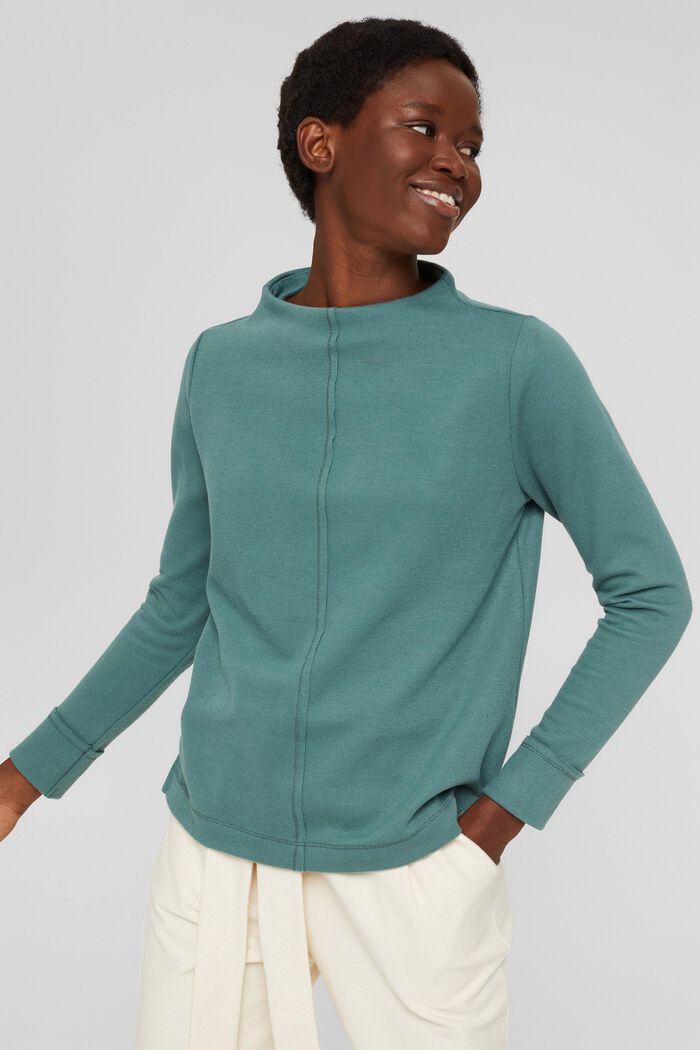 Sweatshirt med høj krave. økologisk bomuldsblanding, TEAL BLUE, detail image number 5