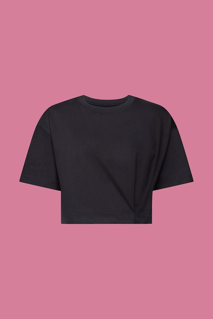 Cropped jersey-T-shirt med rund hals, BLACK, detail image number 6