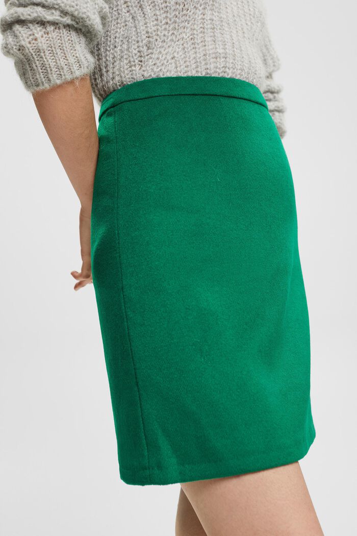 Kort nederdel i uldblanding, EMERALD GREEN, detail image number 3