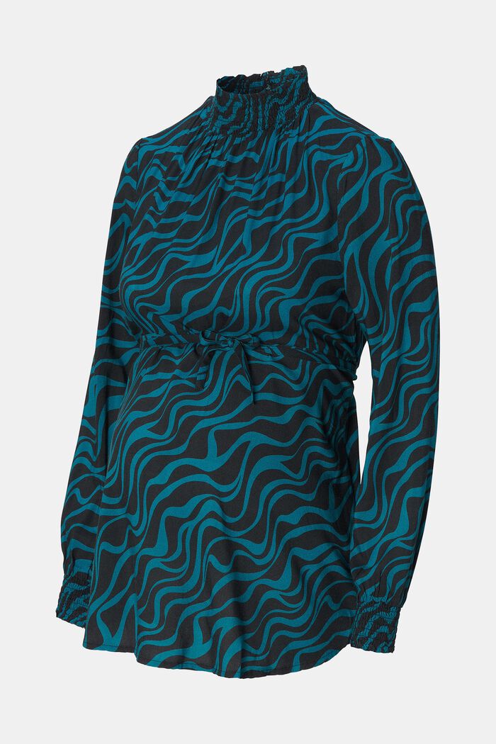 Mønstret bluse med standkrave, BLUE CORAL, detail image number 1