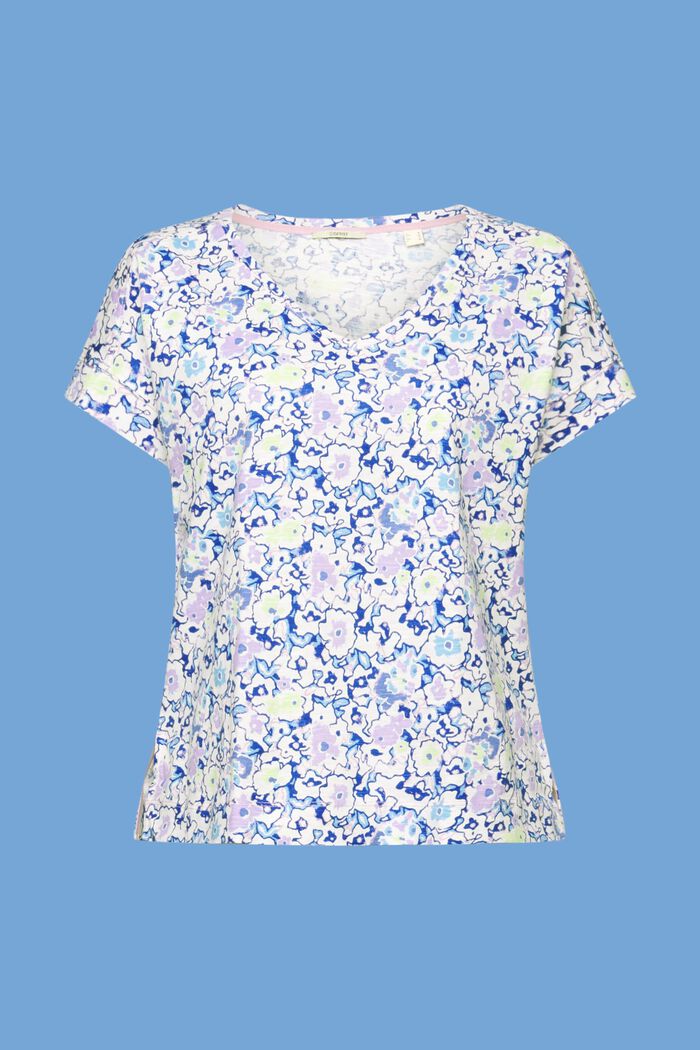 Bomulds-T-shirt med V-hals og allover-mønster, OFF WHITE, detail image number 5