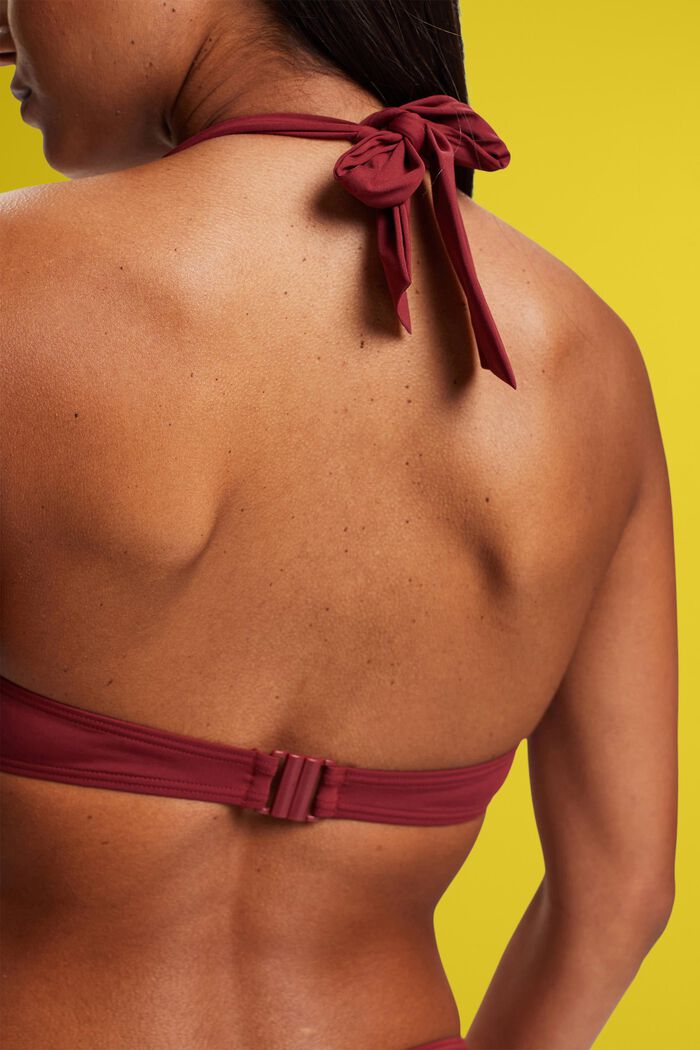 Trefarvet halterneck-bikinitop med bøjle, DARK RED, detail image number 3