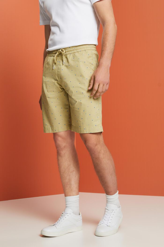 Mønstrede pull on-shorts, stretchbomuld, PASTEL GREEN, detail image number 0