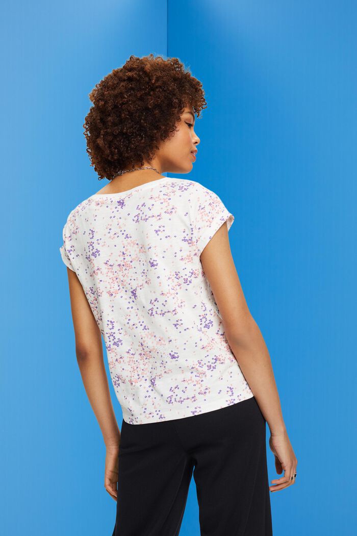 Bomulds-T-shirt med blomsterprint, OFF WHITE, detail image number 3