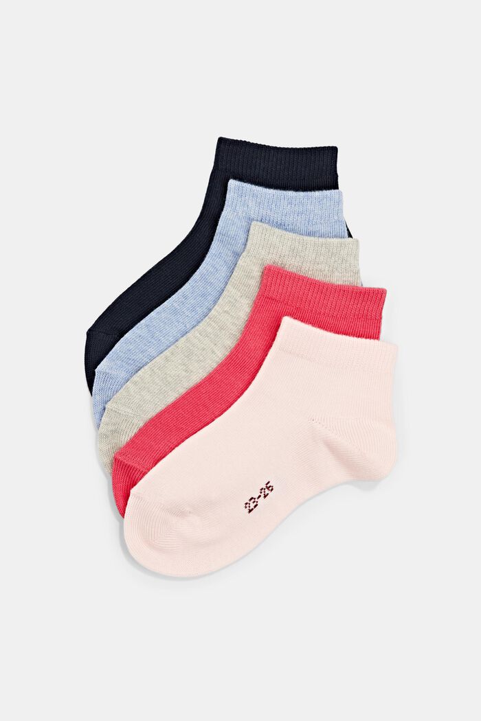 Pakke med 5 par ensfarvede sokker, økologisk bomuldsblanding, ROSE COLORWAY, detail image number 0