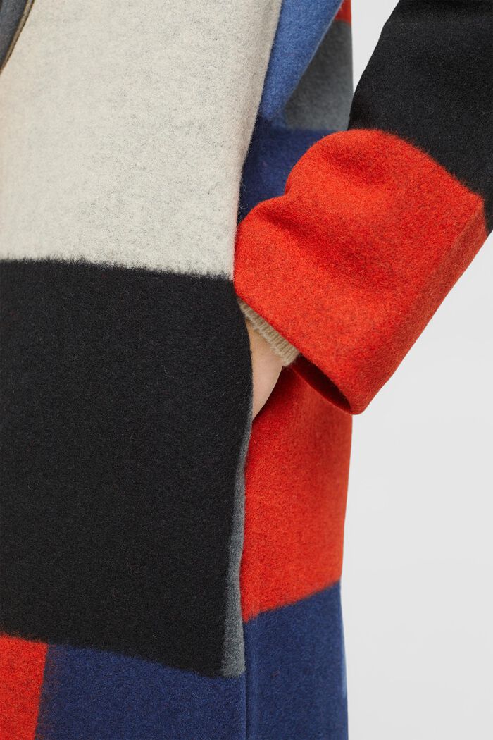 Frakke i uldmiks med farveblok-mønster, RED, detail image number 2