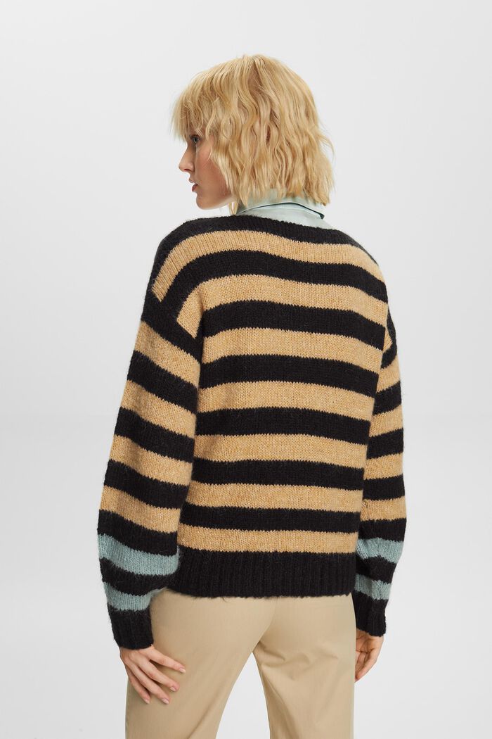Stribet Sweater i uld-/mohairmiks, BLACK, detail image number 3