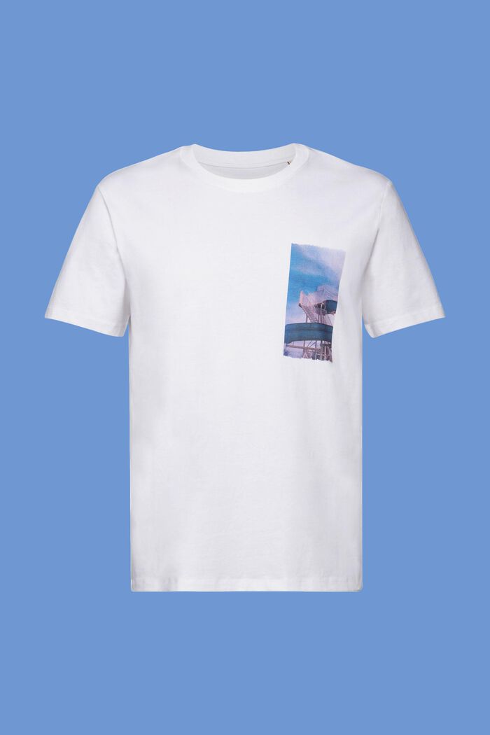 T-shirt med print på brystet, 100 % bomuld, WHITE, detail image number 6