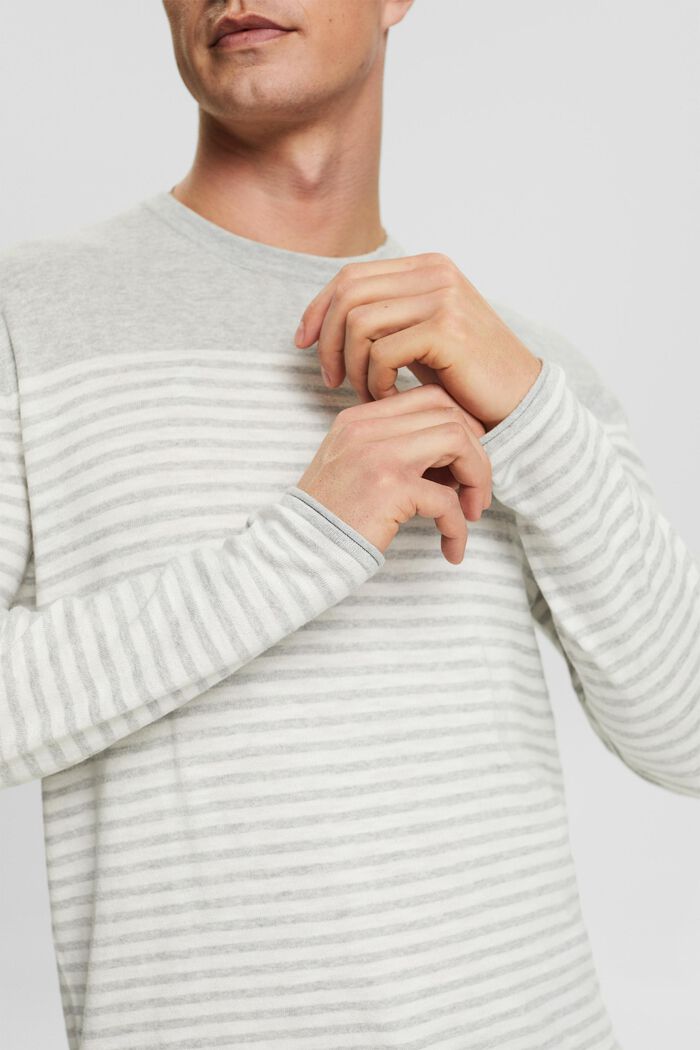 Stribet sweater i bomuld, LIGHT GREY, detail image number 3