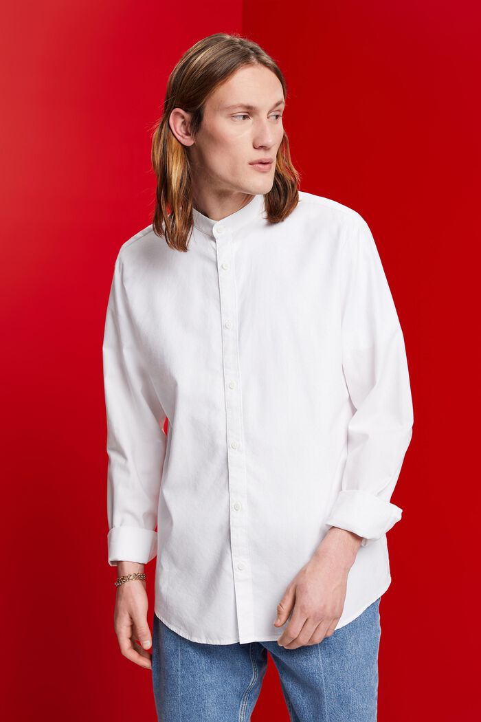 Slim fit-skjorte med båndkrave, WHITE, detail image number 0