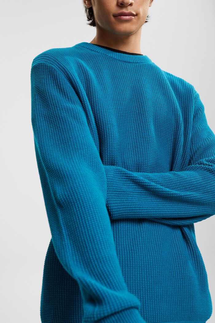 Pullover i ren bomuld, TEAL BLUE, detail image number 0