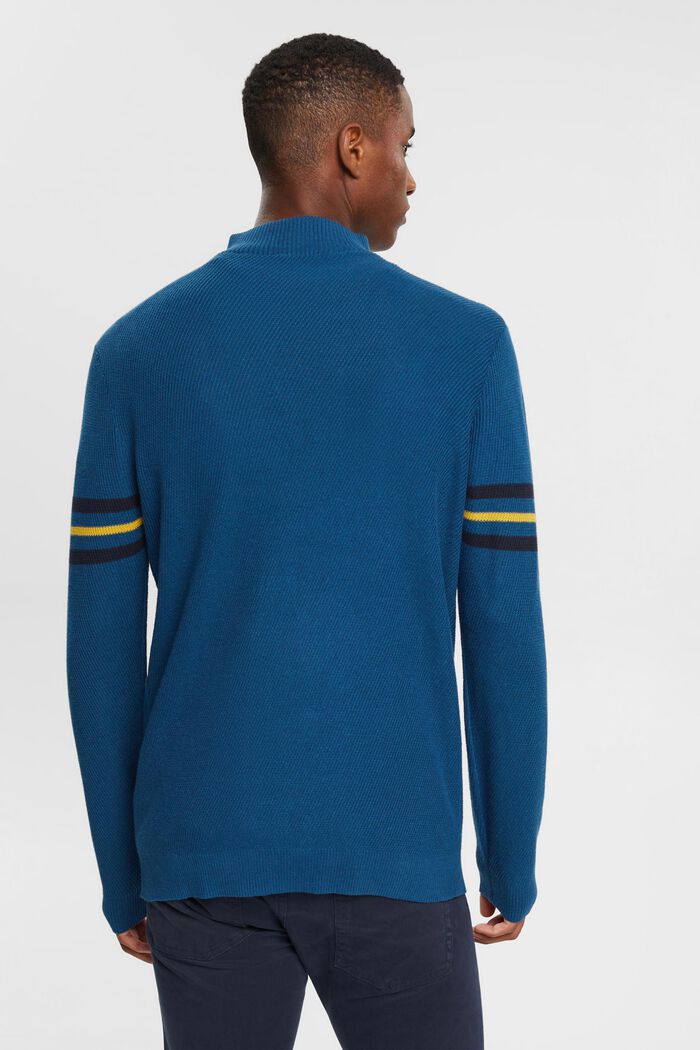 Pullover med lynlås i halv længde og stribedetaljer, PETROL BLUE, detail image number 3