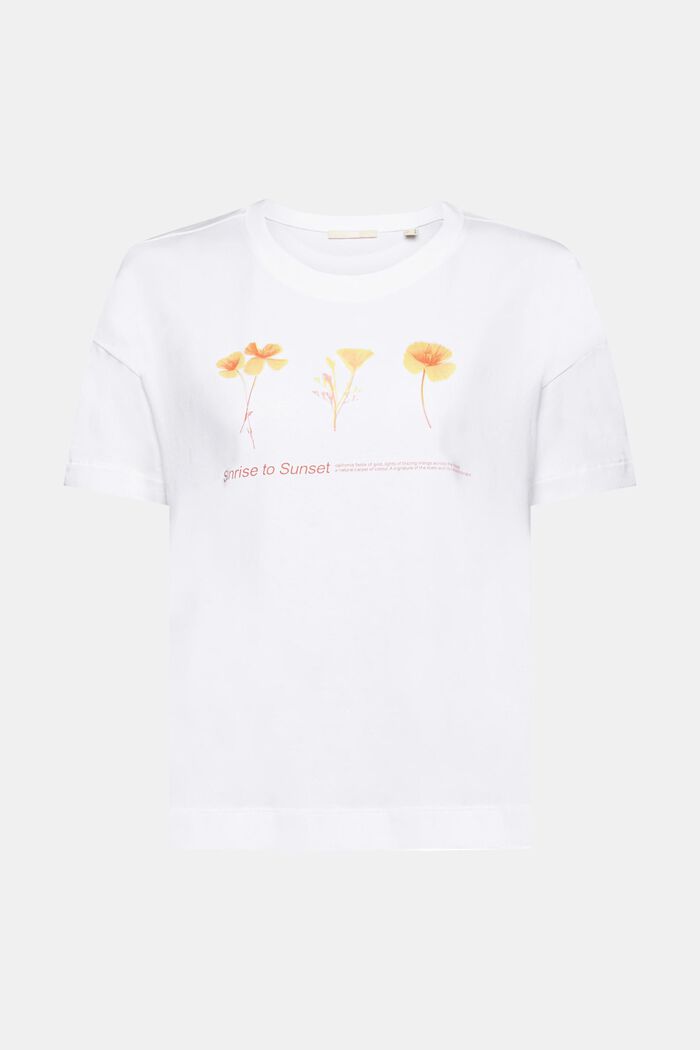 T-shirt med blomsterprint på brystet, WHITE, detail image number 6