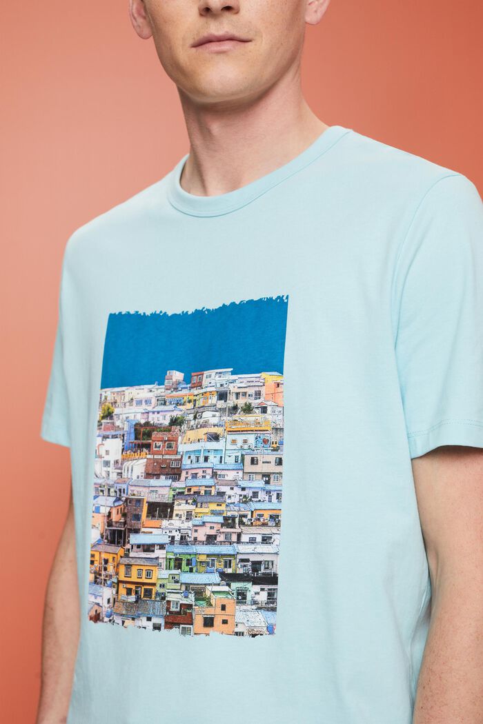 Jersey-T-shirt med print, 100 % bomuld, LIGHT TURQUOISE, detail image number 2