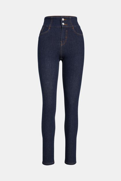 Body Contour: Skinny jeans med høj talje, BLUE DARK WASHED, overview