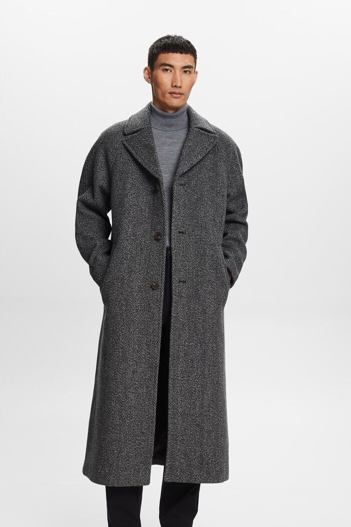 Frakke i uldmiks med sildebensmønster, BLACK, detail image number 0
