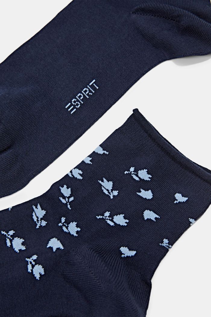 Pakke med 2 par korte sokker med blomstermønster, MARINE, detail image number 1