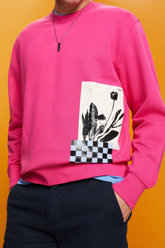 Sweatshirt med print og rund hals, 100 % bomuld, PINK FUCHSIA, detail image number 2