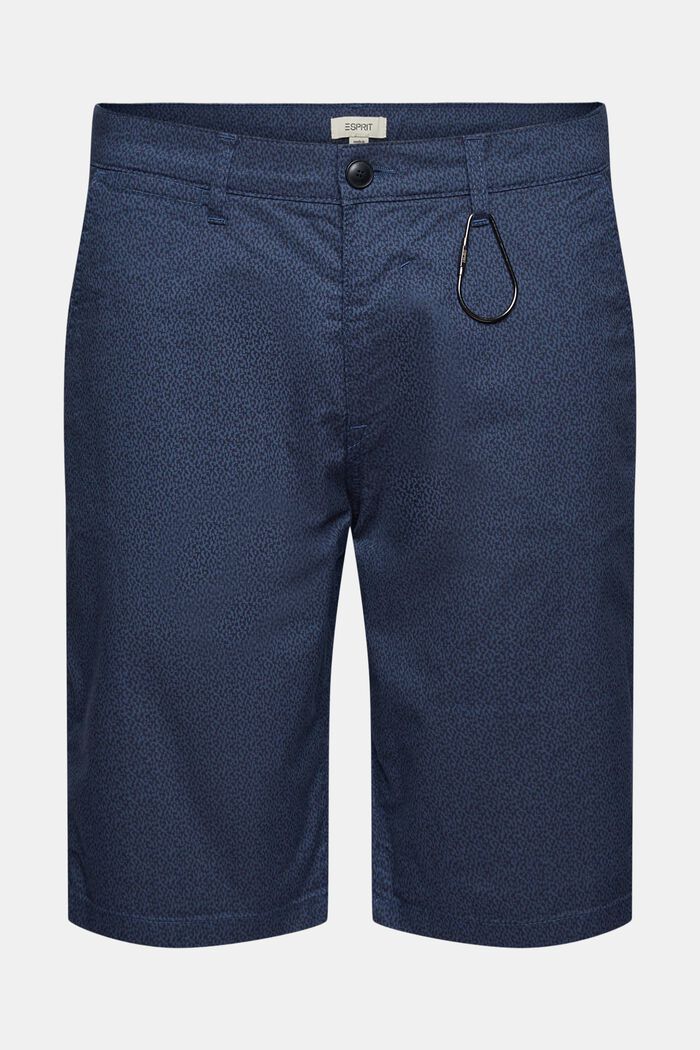 Shorts med nøglering og print, økologisk bomuld, GREY BLUE, overview