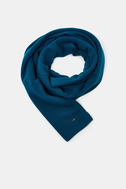 Tørklæde i uld-/kashmirmiks, TEAL BLUE, overview